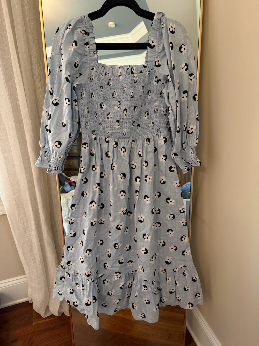 Kate Spade Light Blue Floral Print Smocked Dress